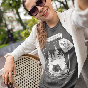 Women's Camping T Shirt Mason Jar Graphic Tee Collect Moments Hipster Shirts Tent TShirt Camper