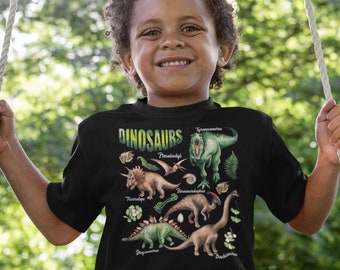 Kids Dinosaur T Shirt Watercolor Dinosaur Shirts Types Of Dinos Shirt Illustrated T Shirt TRex Boy's Girl's Gift Idea
