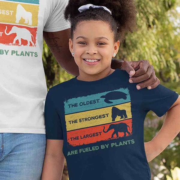 Kids Plant Based Shirt Vegan T Shirt Largest Strongest Oldest Fueled By Plants Vegetarian Gift Idea Boy's Girl's Youth