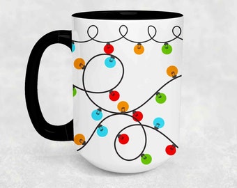 Christmas Coffee Mug Colorful Christmas Light String Decor Coffee Mug Gift Tangled Lights 15 oz 20 oz Jumbo Giant Large Cup