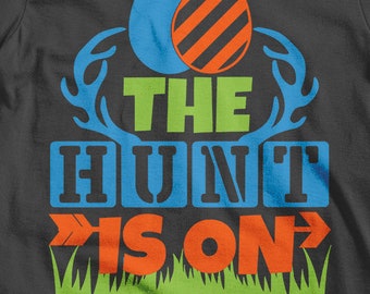 Kids Funny Easter T-Shirt The Hunt Is On Egg Boy's Girl's Toddler Baby Infant Tee Shirts