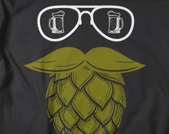 Men's Beerd T-Shirt Hipster Beer Shirts Beard Mustache Glasses Mug Tee Hops Home Brew Brewing Shirt