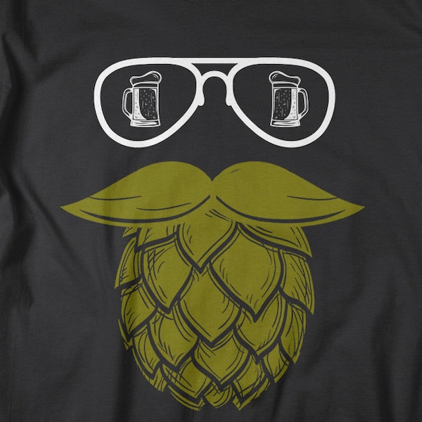 Men's Beerd T-Shirt Hipster Beer Shirts Beard Mustache Glasses Mug Tee Hops Home Brew Brewing Shirt