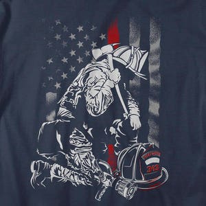 Men&#39;s Firefighter Red Line T-Shirt Flag Fireman Shirt Kneel Shirts By Sarah Tee