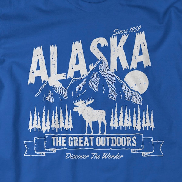 Men's Unisex Alaska T-Shirt Great Outdoors Moose Tee Camping Adventure Shirt