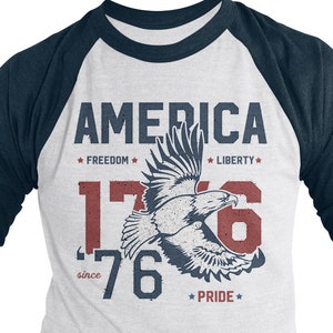 America T-Shirt Patriotic Vintage 1776 Eagle Pride Freedom Liberty 4th July Shirts Men's 3/4 Sleeve Raglan image 1