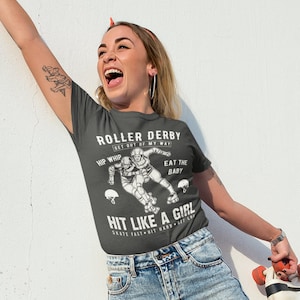 Women&#39;s Roller Derby T Shirt Hit Like Girl Shirt Derby Girls Skate Shirts Grunge Distressed Graphic Tee