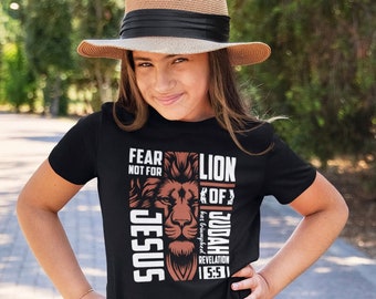Kids Lion Of Judah Shirt, Fear Not For Christ, Christian T Shirt, Revelation 5:5, Triumph Bible Saying, Gift Idea, Children, Child's, Unisex