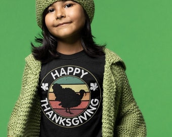 Kids Happy Thanksgiving TShirt Turkey Shirts Vintage Sunset T Shirt Holiday Tee Unisex Soft Vintage Graphic T-Shirt Youth Boy's Girl's