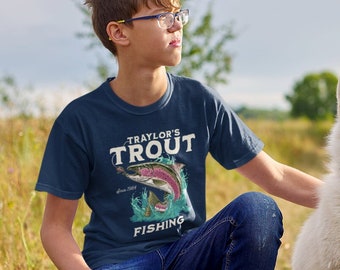 Personalized Fishing Shirt, Trout Fishing T Shirt, Custom T Shirt Fisherman, Customize Fishing Tee, Angler Tournament, Youth, Kids, Unisex