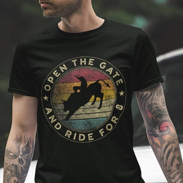 Men's Rodeo T Shirt Open The Gate Shirts Ride For 8 Second Ride Cowboy Western Graphic Tee Bull Rider Riding Horse Tshirt Man Unisex