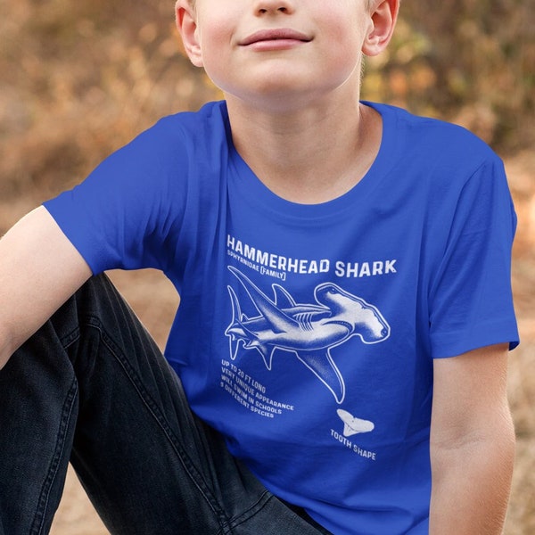 Kids Hammerhead Shark Shirt Facts T Shirt Ocean Fish Tshirts Sea Marine Biologist Gift Idea Boy's Girl's Youth Unisex Tee