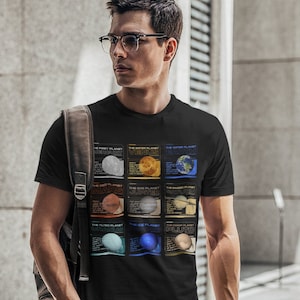 Men&#39;s Planets T Shirt Space Shirts Hipster Solar System Astronomy Stars Milky Way Gift Galaxy Saturn For Him Graphic Tee Man&#39;s Unisex