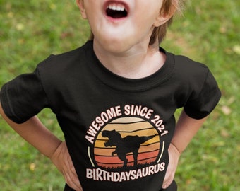 Kids 3rd Birthday T Shirt Dinosaur T-Rex 3 Year Old T-Shirt Gift Idea For Kid Dino Theme Gift Idea T Rex Unisex Boy's Girl's Youth Tee