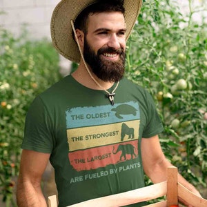 Men&#39;s Plant Based Shirt Vegan T Shirt Largest Strongest Oldest Fueled By Plants Vegetarian Gift Idea Man Unisex