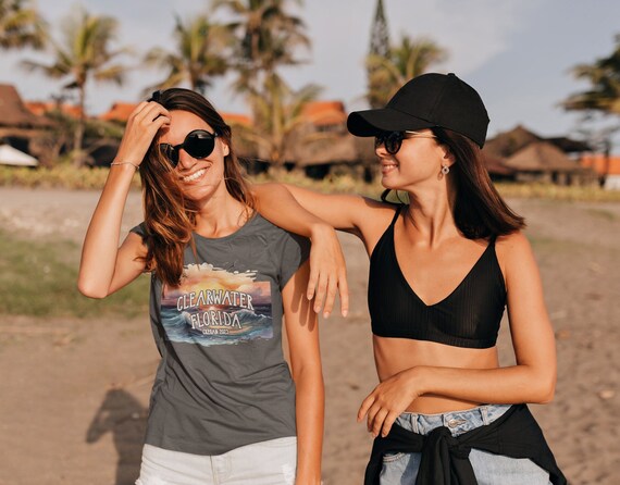 Women's Personalized Vacation Sunset T Shirt Custom Beach Ocean TShirts Tropical Group Shirts Matching T Shirt Ladies Gift Idea