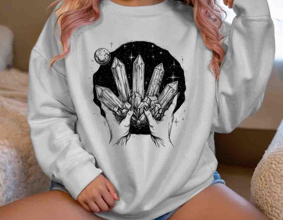 Women's Crystal Energy Sweatshirt Reiki Healer Healing Crewneck Positive Mineral Rock Crystal Gift Unisex Witch Wicca Wiccan Pullover Heal
