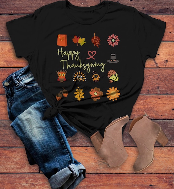 Women's Cute Thanksgiving T Shirt Happy Turkey Day Shirts Leaves Flowers Graphic Tee