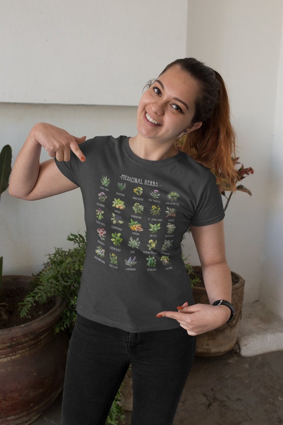 Women's Medicinal Herbs Shirt Holistic T Shirt Illustrated Natural Naturalist TShirt Types Of Herbalist Healing Plants Gift Idea Ladies