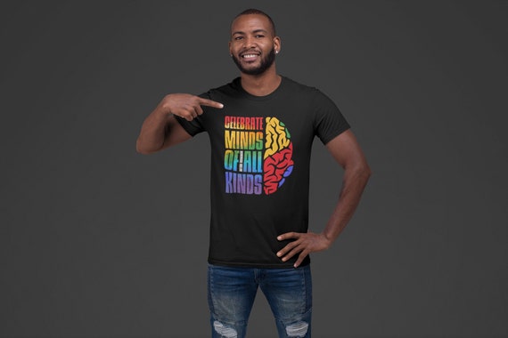 Men's Autism Shirt Celebrate Minds Of All Kinds Awareness TShirt Brain Rainbow Divergent Colorful ASD Unisex Man Tee gift Idea