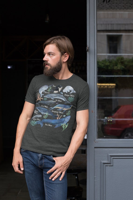 Men's Whale T Shirt Watercolor Whale Shirts Types Of Whales Shirt Illustrated T Shirt Whale Gift Idea