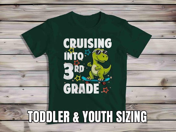 Kids 3rd Grade Shirt Dinosaur TShirt Cruising Into T-Shirt Skateboard Dino Third Grade T Shirt Cute Girl's Boy's Children's Youth Gift