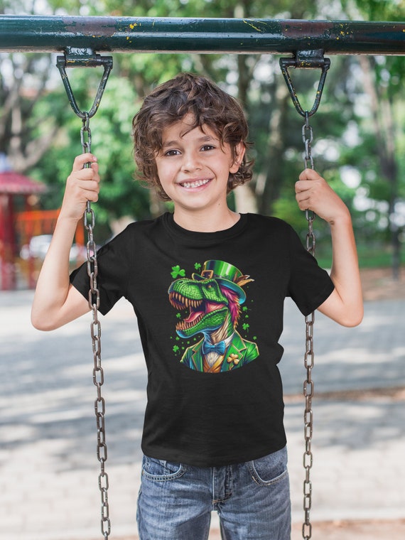 Kids Tyrannosaurus Leprechaun Tshirt Streetwear T Shirt St. Patrick's Day Novelty Graphic Tee T-Rex Trex Streetwear Unisex Youth Gift Idea