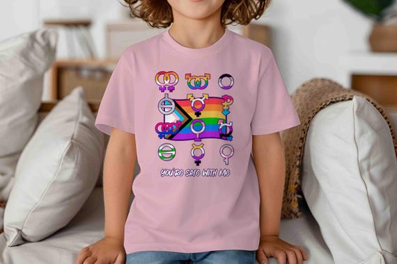 Kids Funny Pride Ally Shirt Gender Shirt Support Gay Trans Safe With Me T-Shirt Gift Rights T Shirt Flag TShirt Unisex Tee Youth Support