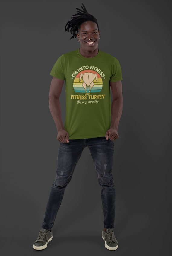 Men's Funny Turkey T Shirt Thanksgiving Shirts Into Fitness Turkey In Mouth Workout Tee Turkey Day TShirt Humor Unisex Man