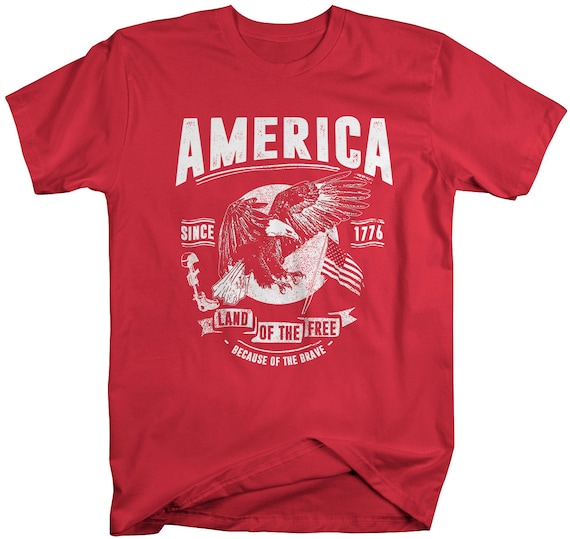 Shirts By Sarah Men's Patriotic Home Of Free Because Of Brave T-Shirt 4th July