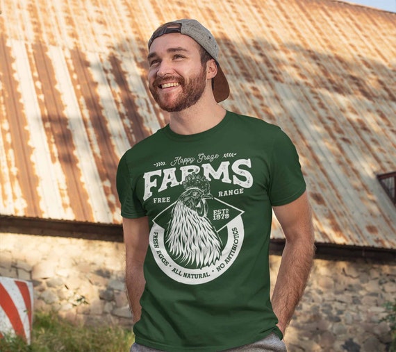 Men's Personalized Farm T Shirt Vintage Rooster Shirt Farmer Gift Idea Custom Chicken Shirt Farm Shirts Customized TShirt