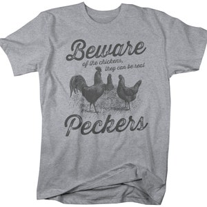 Men's Funny Vintage Chicken T-shirt Beware Chickens Peckers Shirt ...