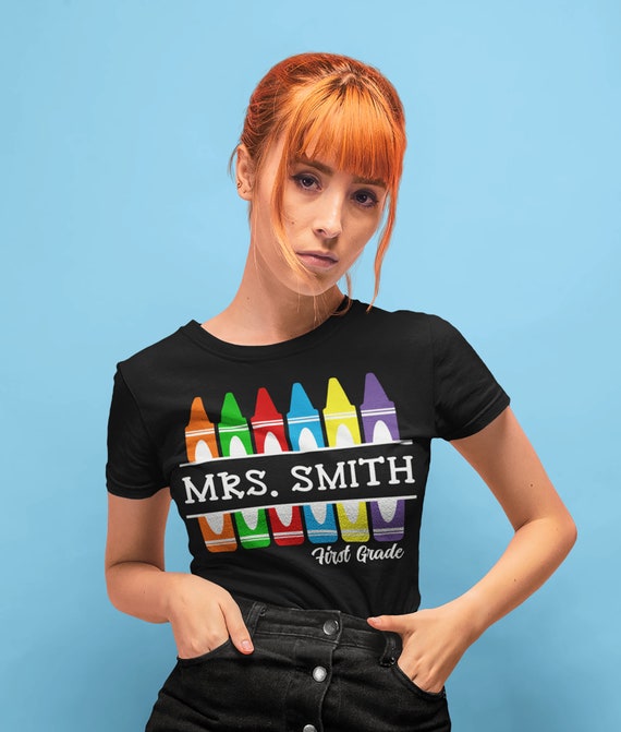 Women's Personalized Teacher T Shirt Crayon Shirts Custom T Shirt Custom Teacher School Shirts Crayons