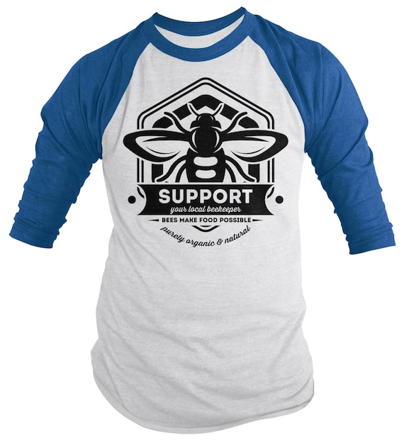 Men's Beekeeper T-Shirt Support Local Bee Keeper Honey Shirt Gift Idea 3/4 Sleeve Raglan