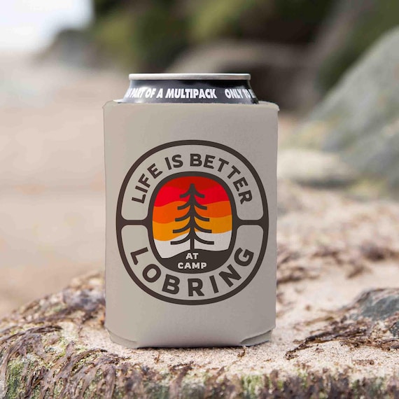 Personalized Camp Cozie Custom Camping Tree Vintage Cabin Can Cooler Personalized Outdoors Logo Camper Badge Rustic Gift Idea Foam Soda Beer