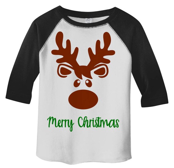 Shirts By Sarah Little Boy's Merry Christmas Reindeer 3/4 Baseball Raglan Adorable Shirt