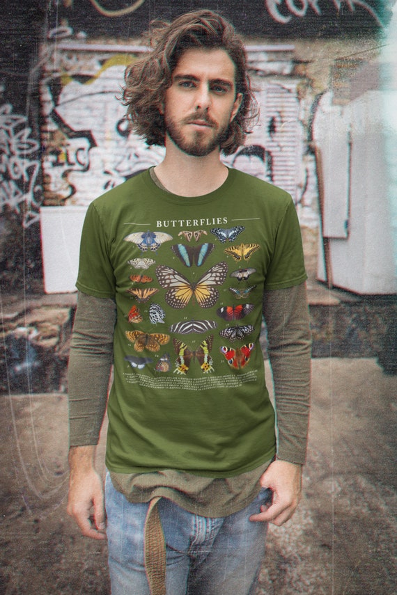 Men's Butterfly T Shirt Butterflies Shirts Types Of Insects Bugs Shirt Illustrated T Shirt Butterfly Unisex Soft Tee Gift Idea