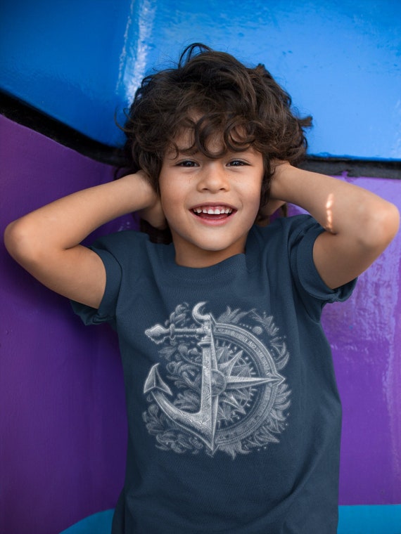 Kids Boating Shirt Sailing T Shirt Nautical Tee Compass Anchor Photorealistic Ocean Sea Graphic Boater Sailor Gift Idea Unisex Youth