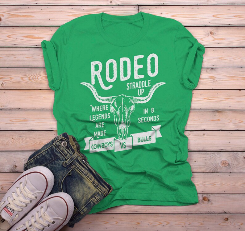 Men's Rodeo T Shirt Cowboys Vs. Bulls Shirt Vintage Cow Skull Graphic Tee Straddle Up image 5