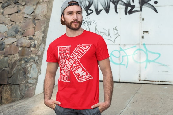 Men's Kindergarten Teacher Shirt Kindergarten Typography T Shirt Cute Back To School Shirt Grade K Teacher Gift Teaching Unisex TShirts