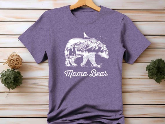 Unisex Mama Bear T Shirt Mom T Shirts Hipster Double Exposure Camping Shirts Mother's Day Gift Cotton Tee Women's T-Shirt Mommy Mamas