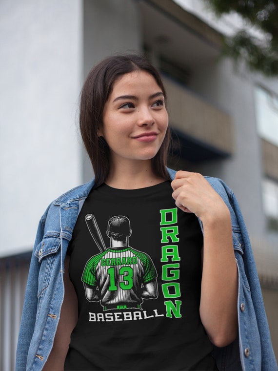 Women's Personalized Baseball Player Shirt Illustration Team Player Batter Tshirt Custom Jersey Team Logo Graphic Tee Woman Ladies Gift Idea