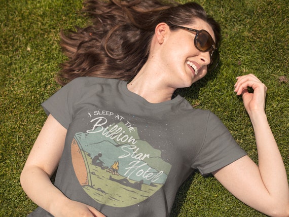 Women's Camping Shirt Billion Star Hotel Shirts Tent Graphic Tee Retro Shirt Hipster Shirts