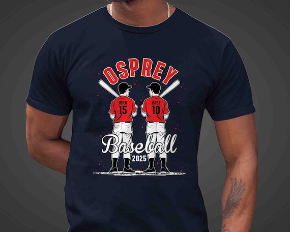 Men's Personalized Baseball Shirt 2 Players T Shirt Boys Sons Playing Custom Baseball Tee Gift Team T-Ball Twins Two Boys Man Unisex Baller