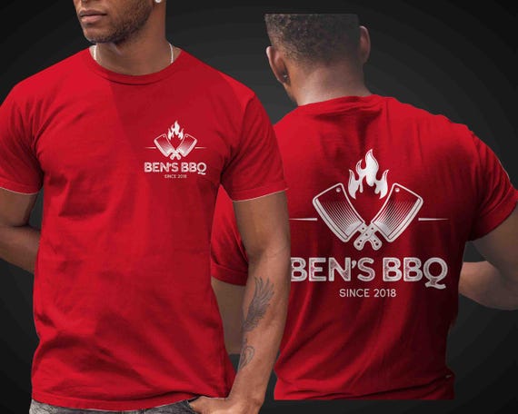 Men's Custom Chef Logo Shirt Personalized Cook Restaurant Food Truck BBQ T Shirts Butcher Knife Logo Fire Grill TShirt Unisex Mans Gift Idea