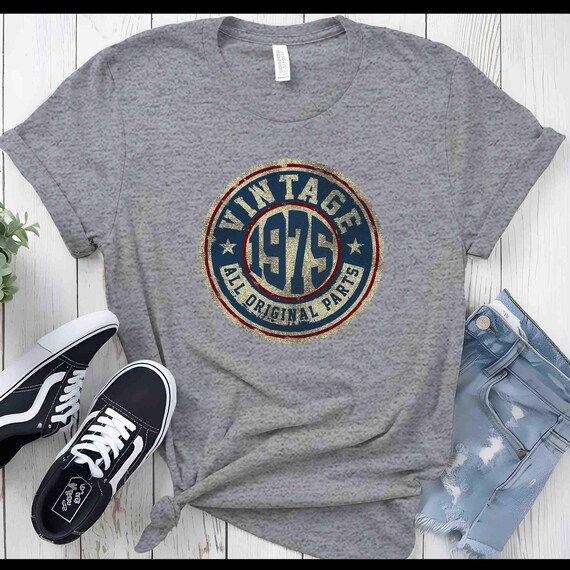 Men's Vintage 1975 Birthday T Shirt 50th Birthday Shirt Fifty Years Gift Grunge Bday Gift Men's Unisex Badge Tee 50 Bday Unisex Man
