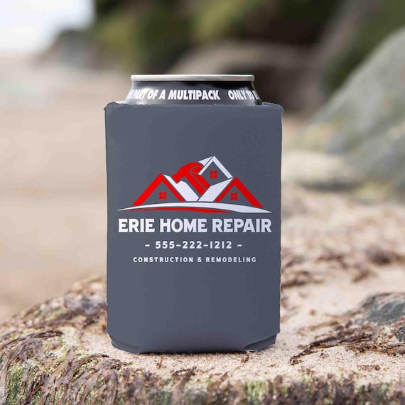 Custom Construction Can Cozie Personalized Builder Foam Can Cooler Bottle Soda House Remodeling Contractor Logo Hammer Gift Idea