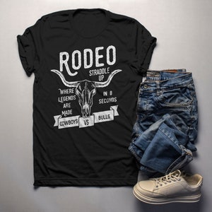 Men's Rodeo T Shirt Cowboys Vs. Bulls Shirt Vintage Cow Skull Graphic Tee Straddle Up image 2