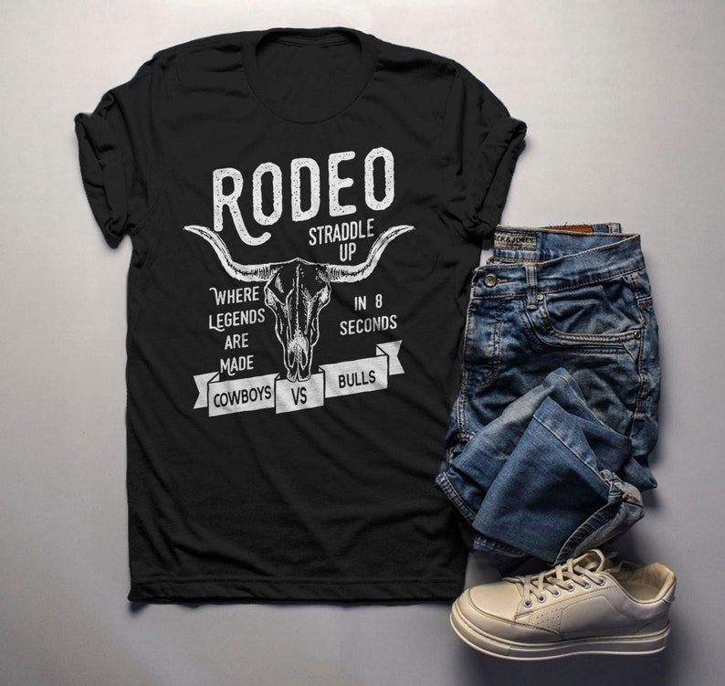 Men's Rodeo T Shirt Cowboys Vs. Bulls Shirt Vintage Cow Skull Graphic Tee Straddle Up image 2