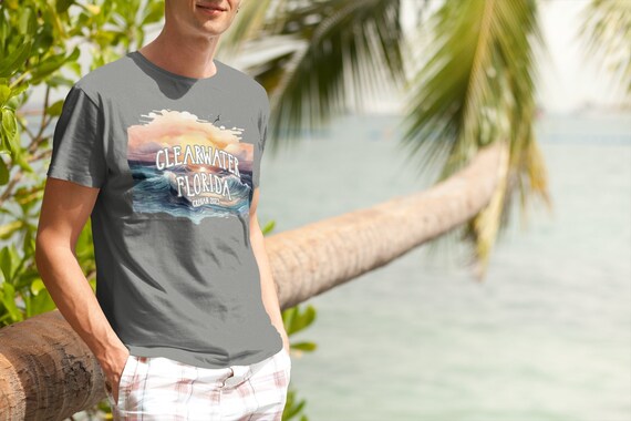 Men's Personalized Vacation Sunset T Shirt Custom Beach Ocean TShirts Tropical Group Shirts Matching T Shirt Unisex Mans Gift Idea